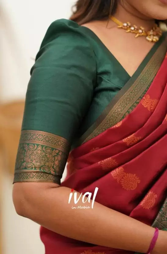 Red Banarasi Soft Silk Blend Jacquard by Icultuer