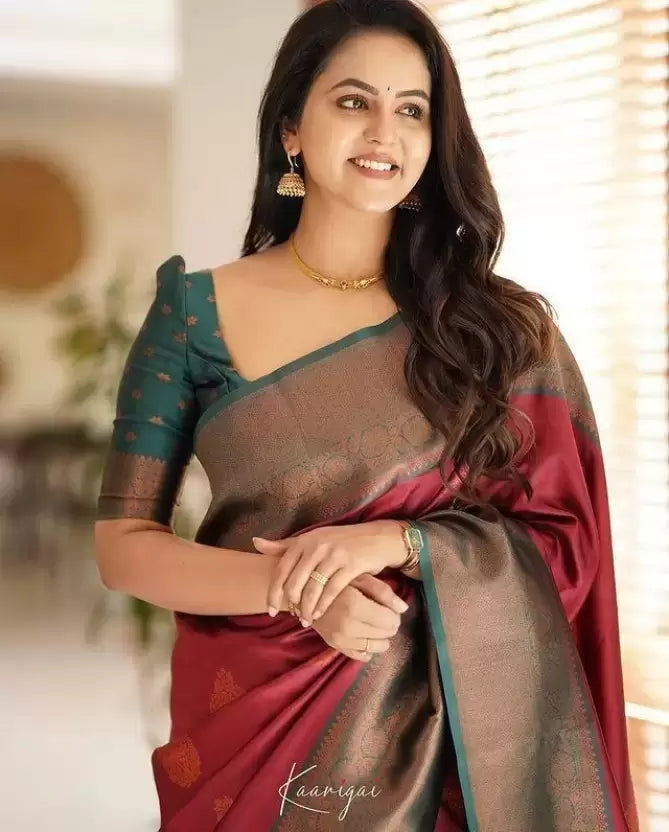 Maroon Soft Silk Kanjivaram Jacquard by Icultuer