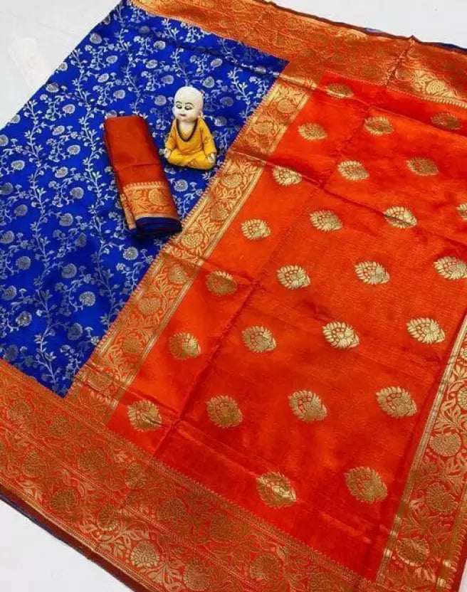 Blue Banarasi Soft Silk by Icultuer with Attractive Tassels