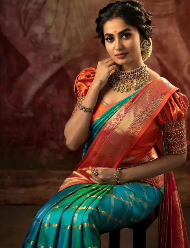 Zari Weaving Soft Lichi Silk Kanjivaram Jacquard by Icultuer