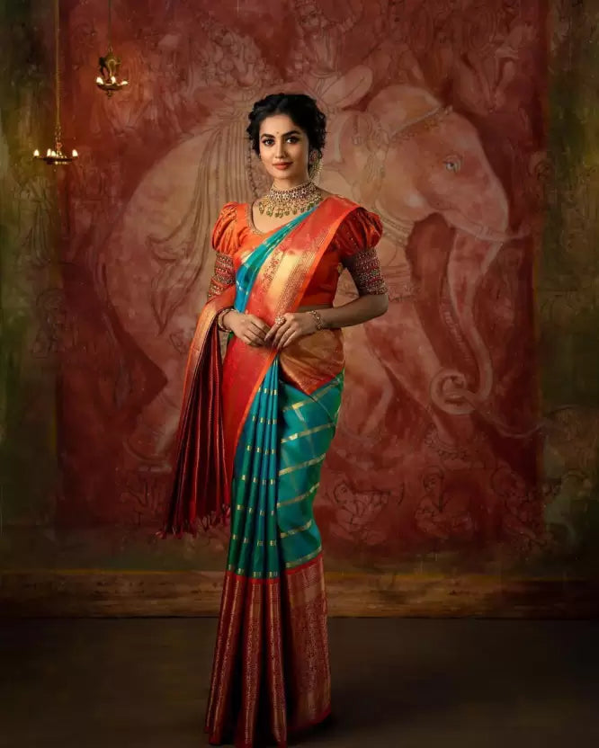 Zari Weaving Soft Lichi Silk Kanjivaram Jacquard by Icultuer