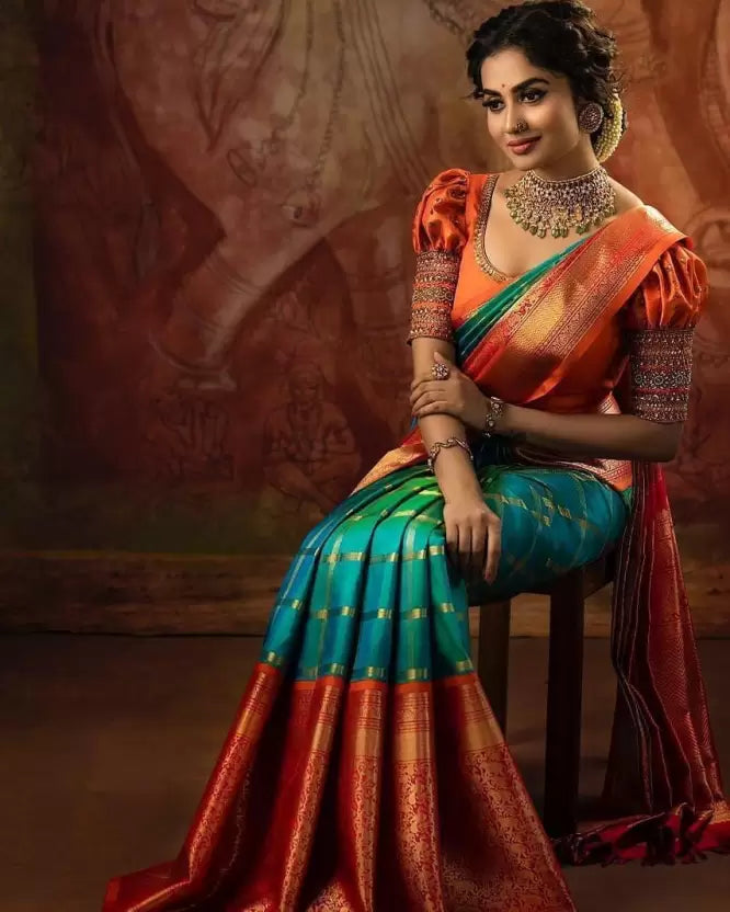 Zari Weaving Soft Lichi Silk Kanjivaram Jacquard by Icultuer