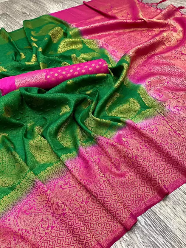 Green Pure Jacquard Silk by Icultuer for Wedding