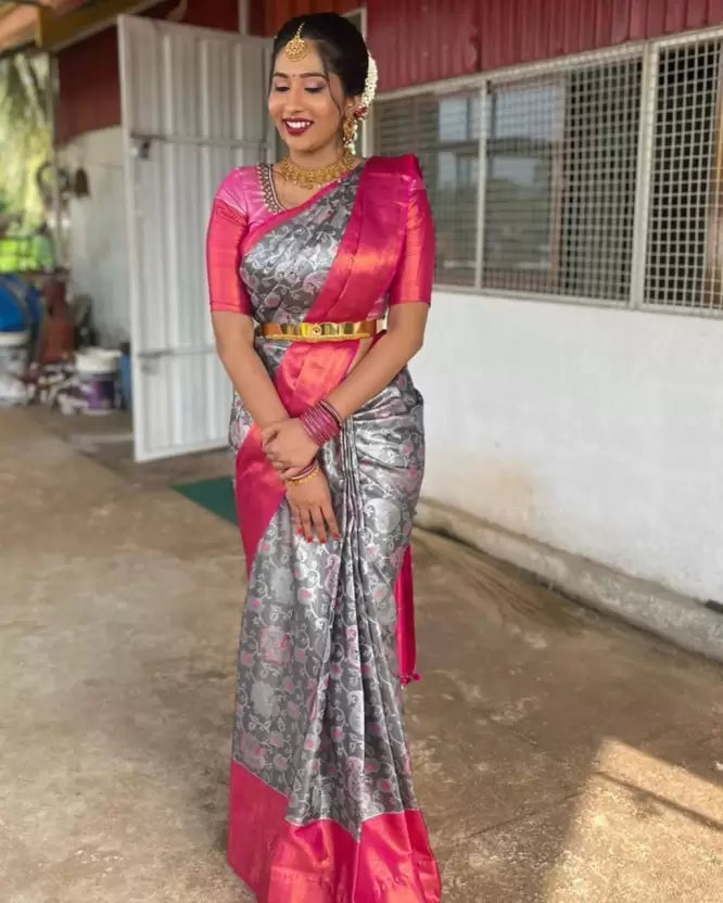 Grey Attractive Embroidered Designer Banarasi by Icultuer