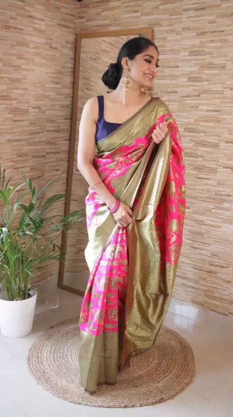 Zari Weaving Floral Design Kanjivaram Soft Silk by Icultuer