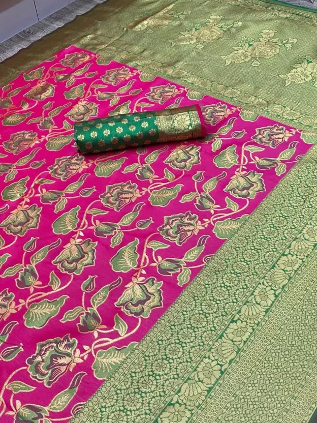 Zari Weaving Floral Design Kanjivaram Soft Silk by Icultuer