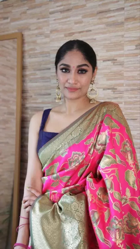 Zari Weaving Floral Design Kanjivaram Soft Silk by Icultuer