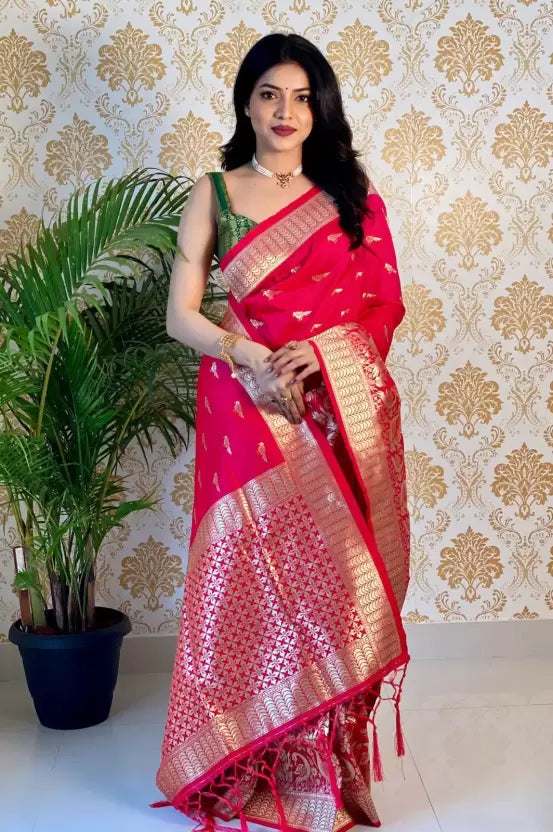 Banarasi Pure Silk Pink by Icultuer with Golden Zari Design