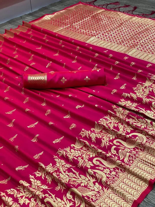 Banarasi Pure Silk Pink by Icultuer with Golden Zari Design