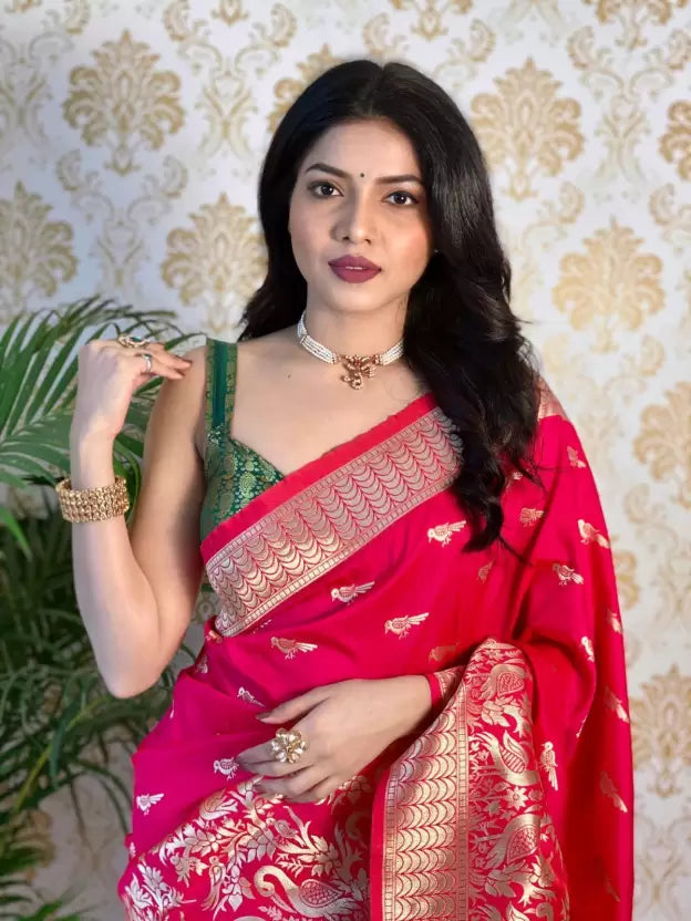 Banarasi Pure Silk Pink by Icultuer with Golden Zari Design