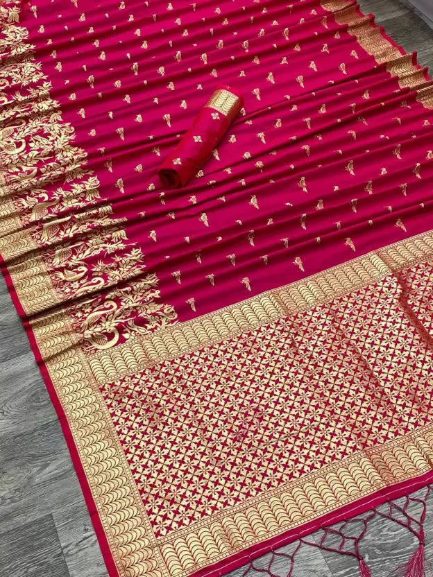Banarasi Pure Silk Pink by Icultuer with Golden Zari Design
