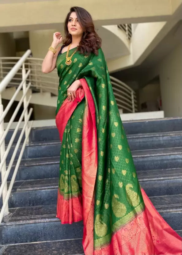 Green Pure Jacquard Silk by Icultuer for Wedding