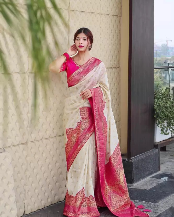 Pink Pure jacquard Silk by Icultuer with Attractive Tassels