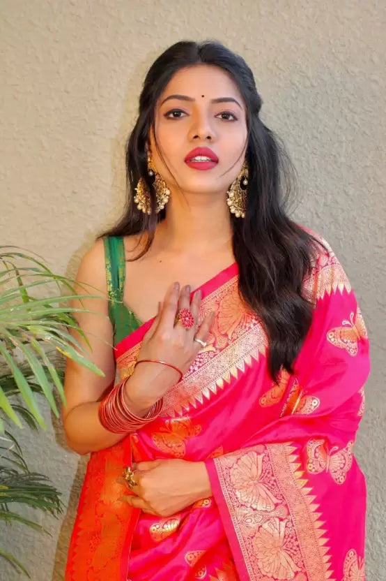 Pink Heavy Zari Weaving Pure Banarasi Silk by Icultuer