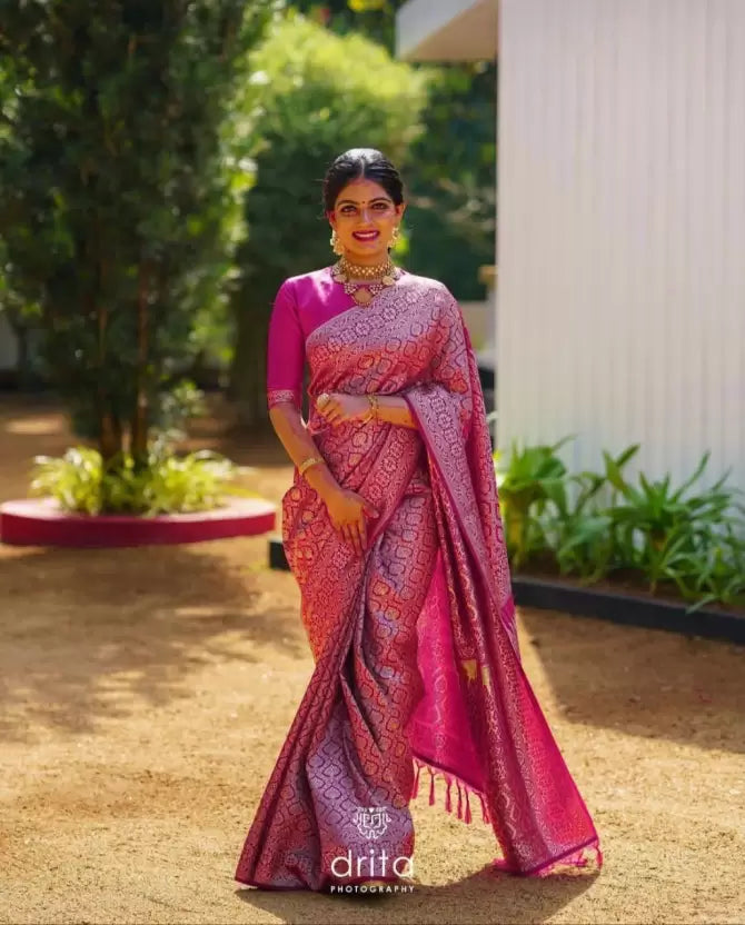 Pink Zari Woven Kanjivaram Pure Soft Silk by Icultuer