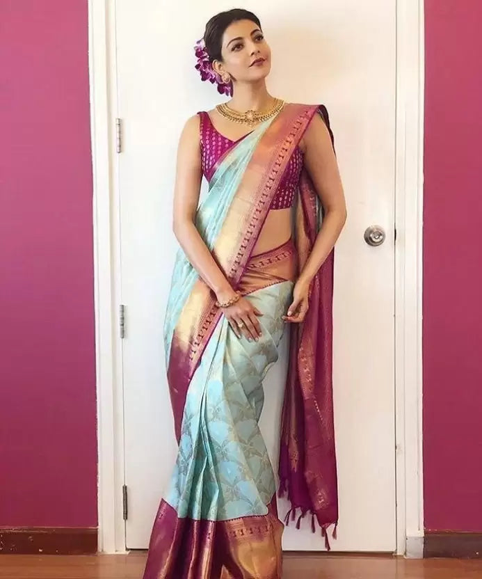 Mustard Zari Weaving Banarasi Silk Blend by Icultuer