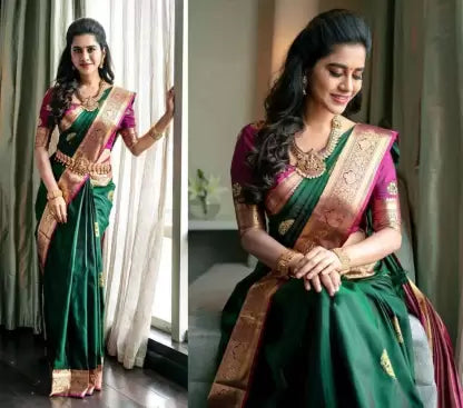 Jacquard Pattern Kanjivaram Soft Silk by Icultuer for Wedding