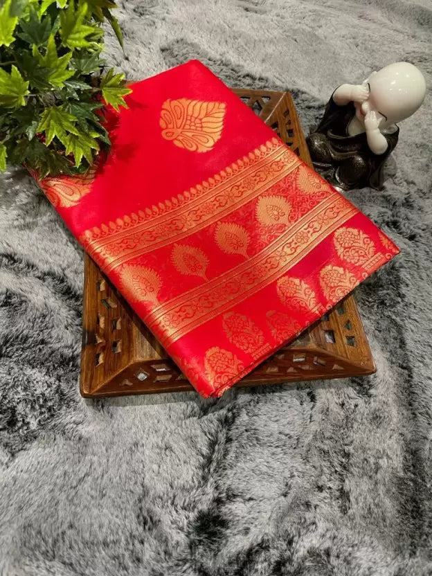 Red Woven Bollywood Silk Blend by Icultuer