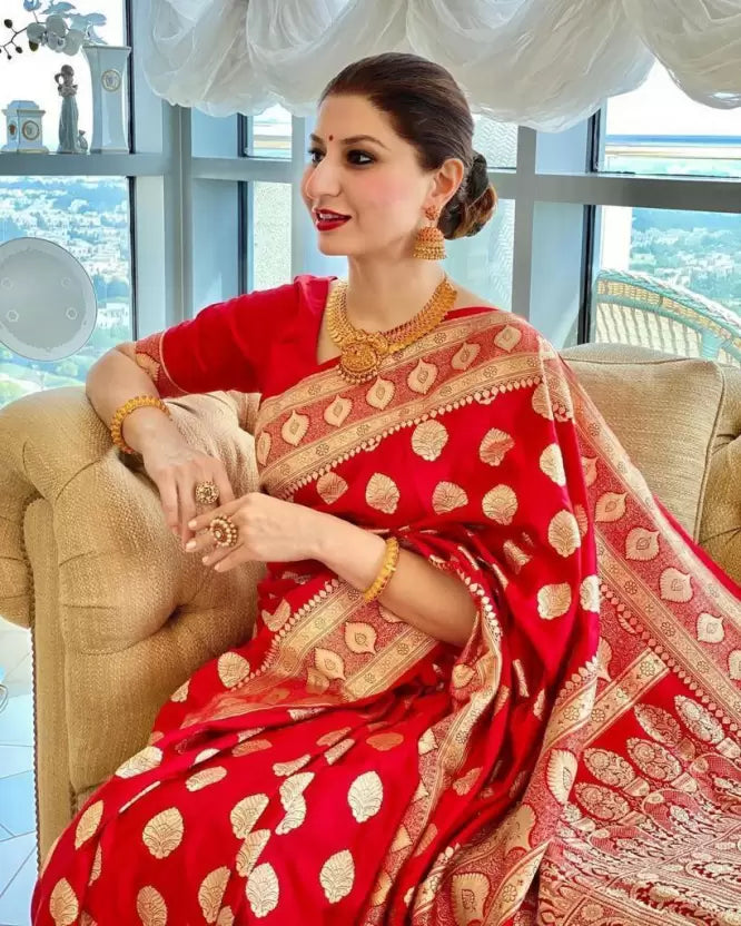 Red Woven Bollywood Silk Blend by Icultuer