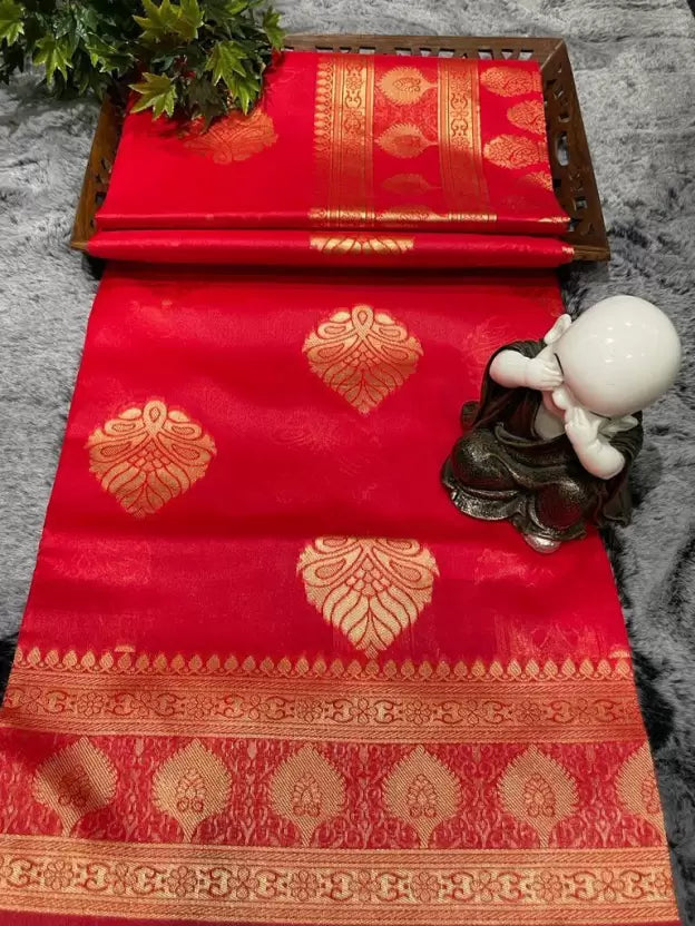Red Woven Bollywood Silk Blend by Icultuer