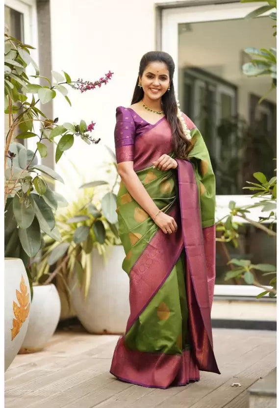 Green Zari Woven Kanjivaram Soft Silk South Indian by Icultuer