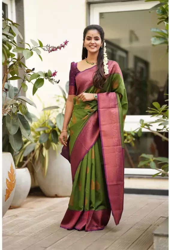 Green Zari Woven Kanjivaram Soft Silk South Indian by Icultuer