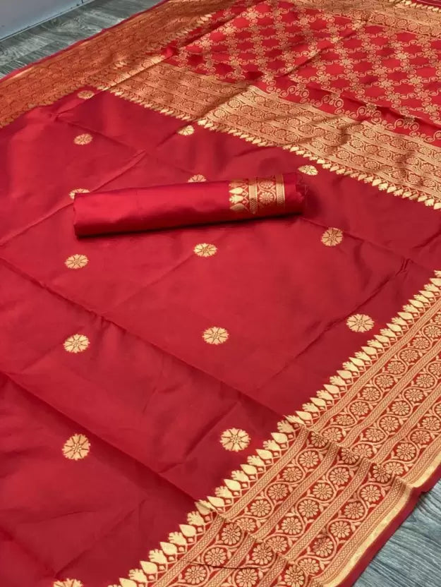 Red Color Floral Design Woven Kanjivaram Jacquard Silk by Icultuer by icultural