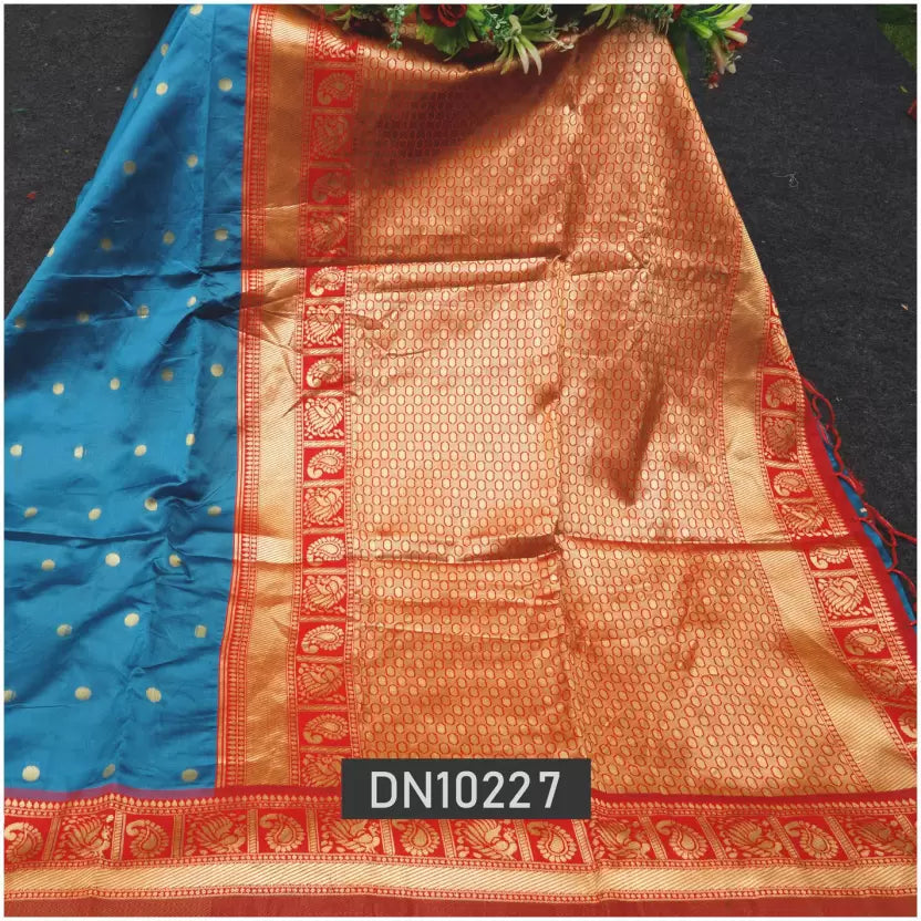 Golden Zari Weaving Banarasi Soft Silk Jacquard by Icultuer