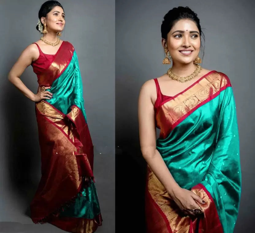 Golden Zari Weaving Banarasi Soft Silk Jacquard by Icultuer