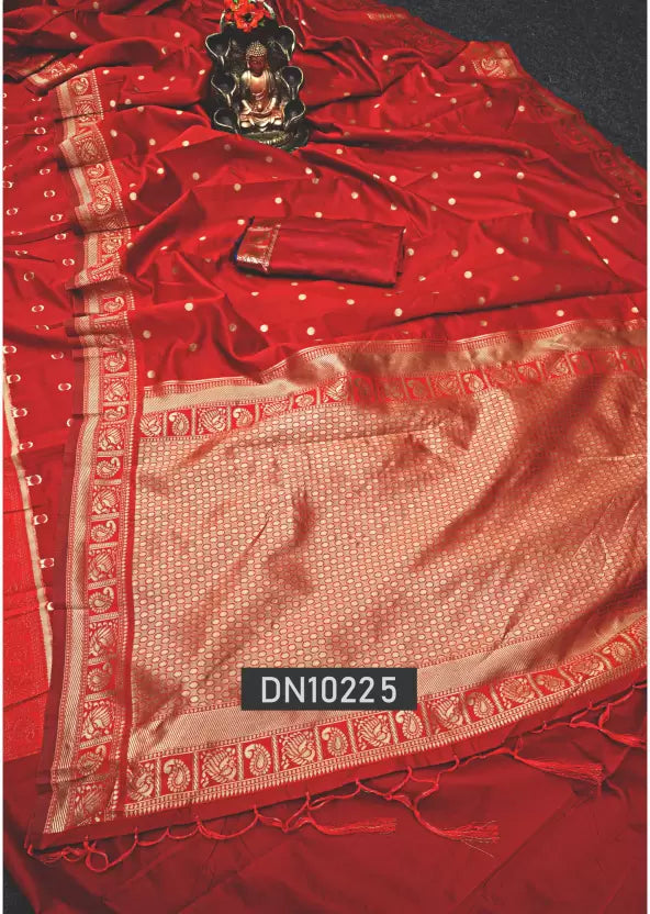 Woven Banarasi Jacquard by Icultuer  (Red)
