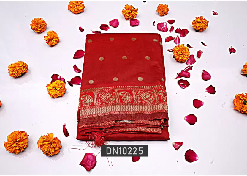 Woven Banarasi Jacquard by Icultuer  (Red)
