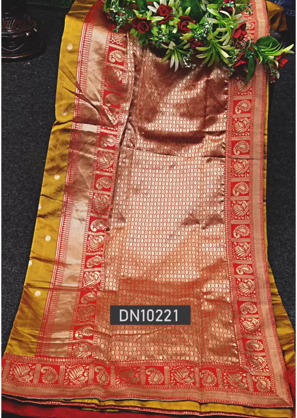 Woven Banarasi Jacquard by Icultuer  (Yellow)