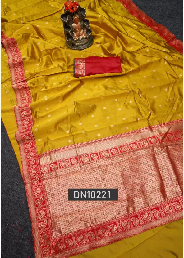 Woven Banarasi Jacquard by Icultuer  (Yellow)