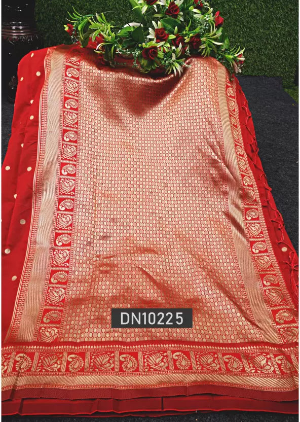 Woven Banarasi Jacquard by Icultuer  (Red)