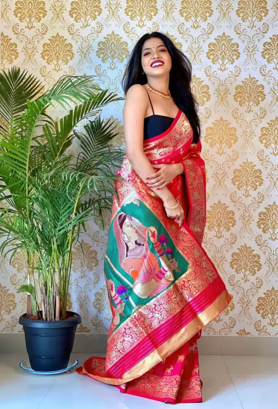 Red Color Bollywood Silk Blend by Icultuer for Women