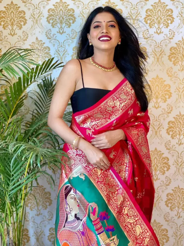 Red Color Bollywood Silk Blend by Icultuer for Women