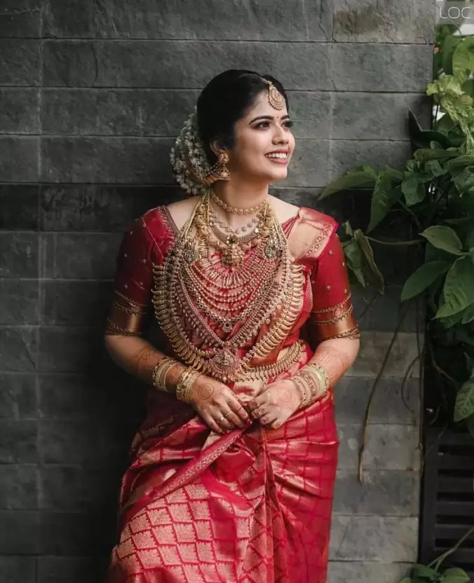 Red Zari Weaving Art Silk by Icultuer for Wedding