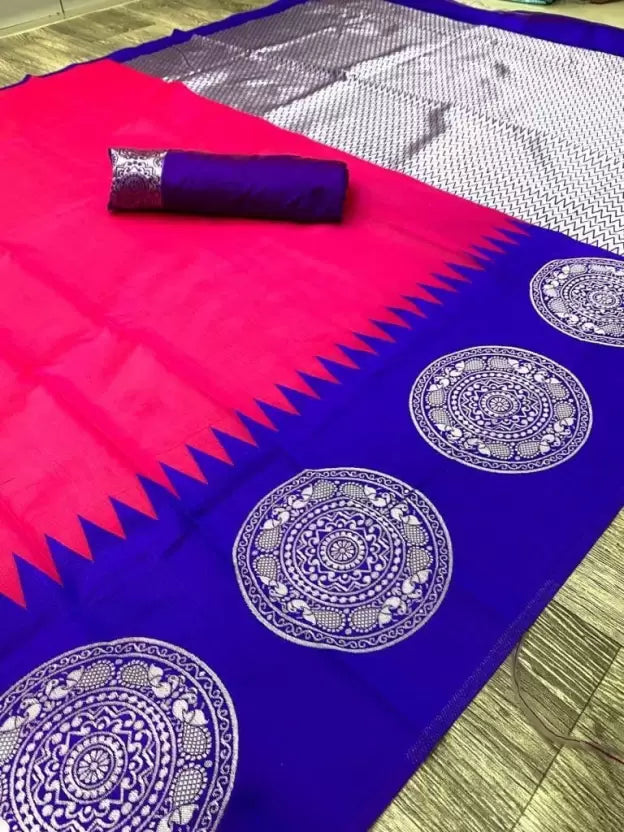 Beautiful Pink Woven Embellished Kanjivaram Silk by Icultuer