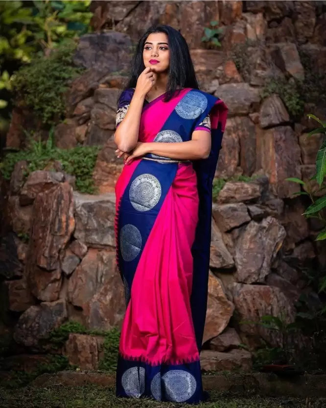 Beautiful Pink Woven Embellished Kanjivaram Silk by Icultuer