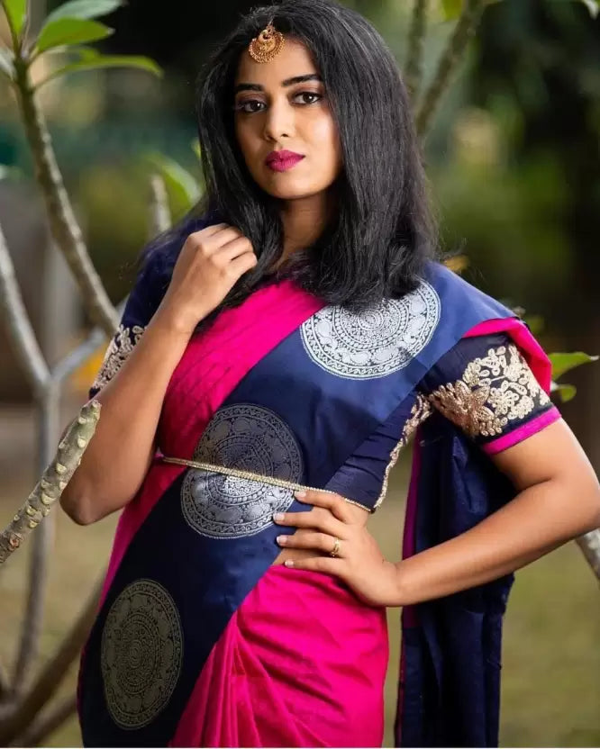 Beautiful Pink Woven Embellished Kanjivaram Silk by Icultuer