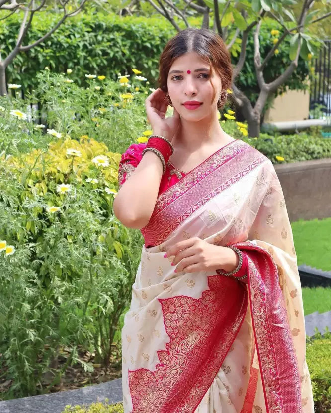 Pink Pure jacquard Silk by Icultuer with Attractive Tassels