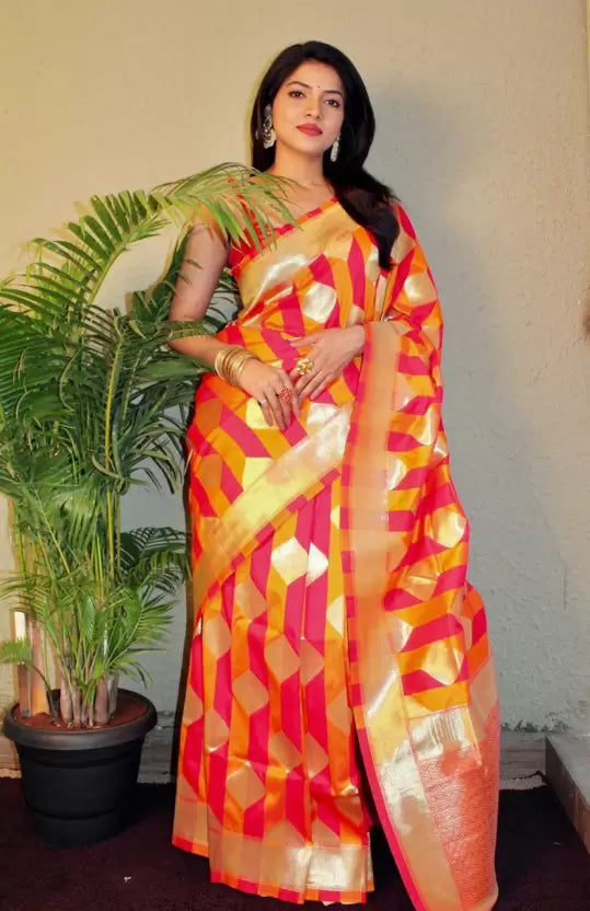 Red Cotton Silk by Icultuer with Zari Woven Pattern