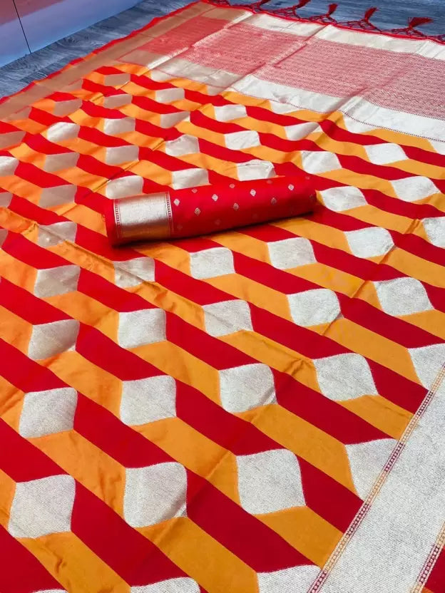 Red Cotton Silk by Icultuer with Zari Woven Pattern