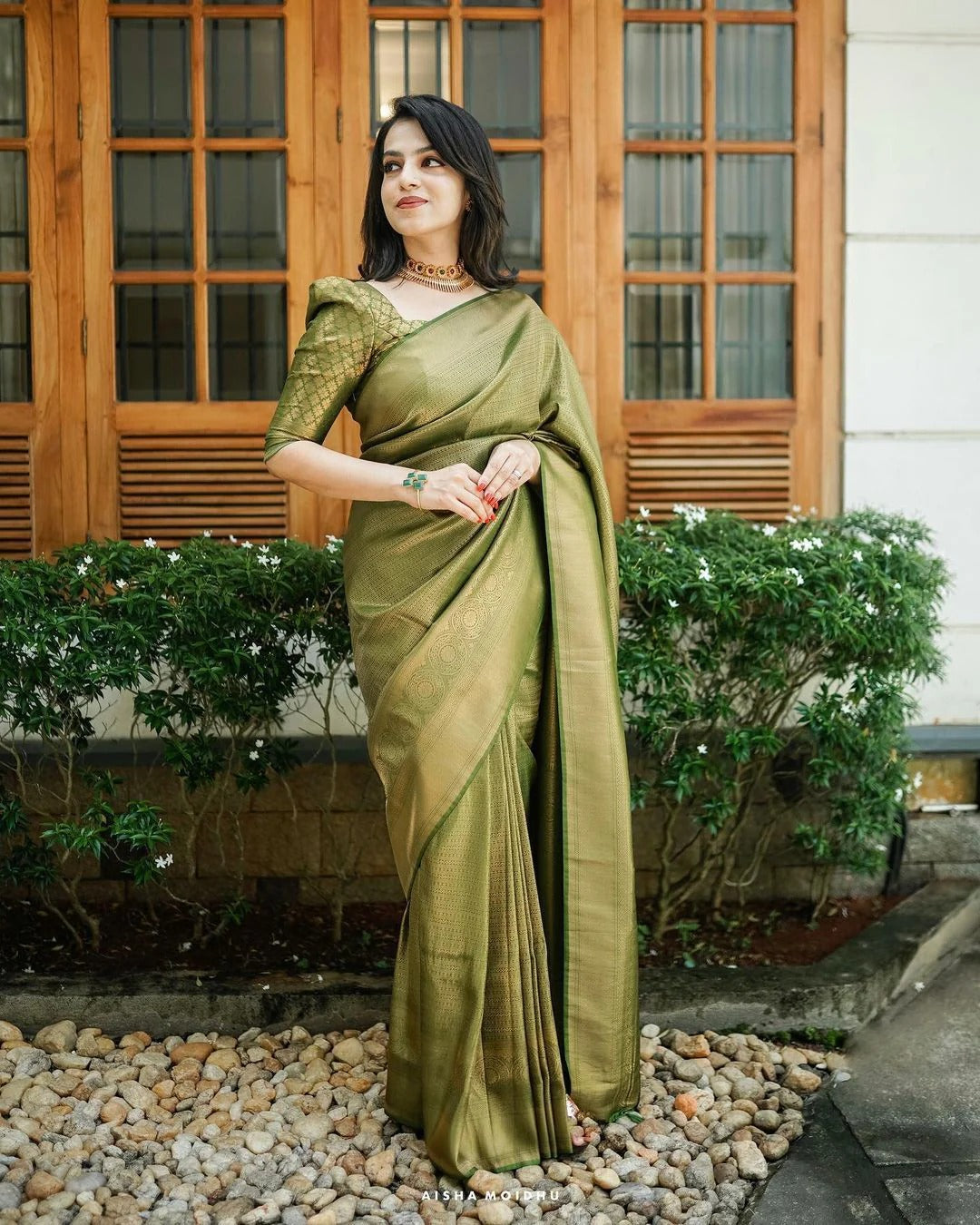 icultural - Green Soft Silk Saree with Jacquard Border