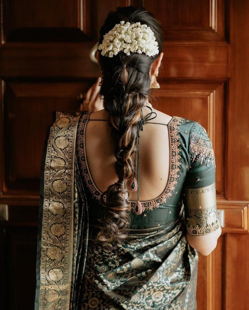 icultural - Dark Green Soft Silk Saree with Gold Jacquard Border and Matching Blouse