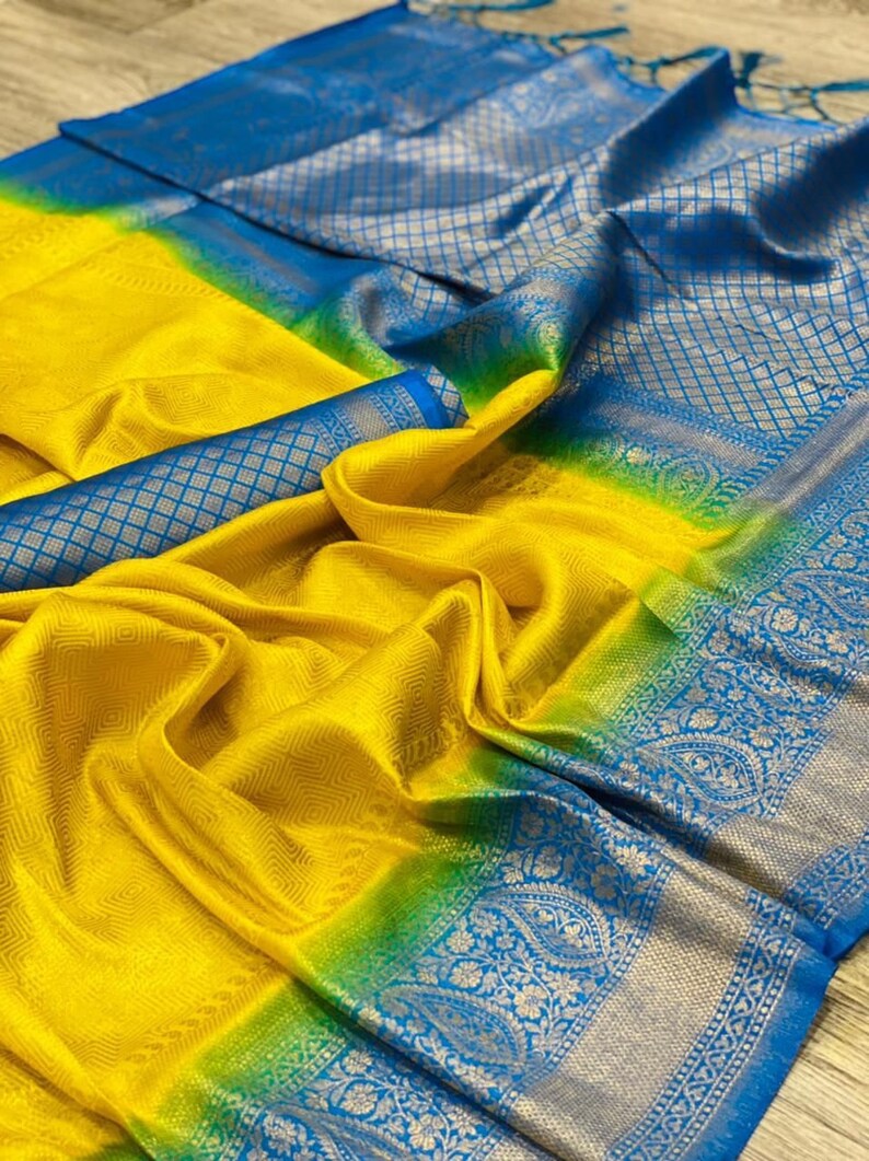 Yellow Color Kanchipuram Silk by Icultuer with Zari Border