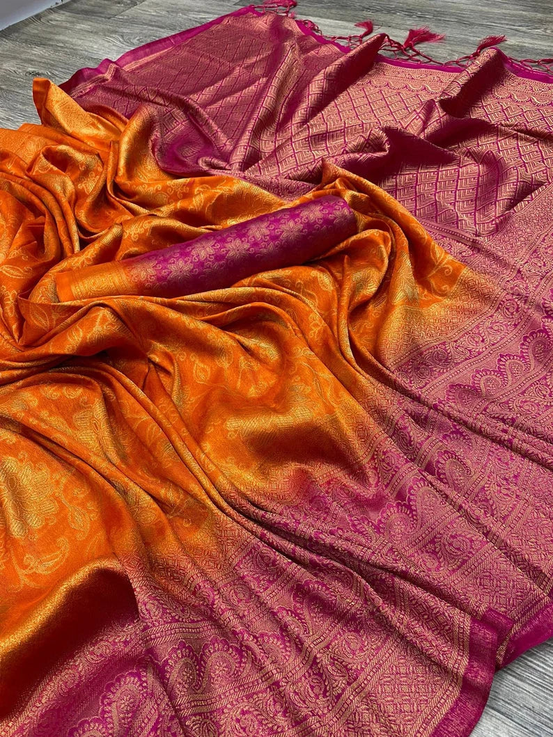 Orange Bollywood Pure Silk by Icultuer with Zari Weaving