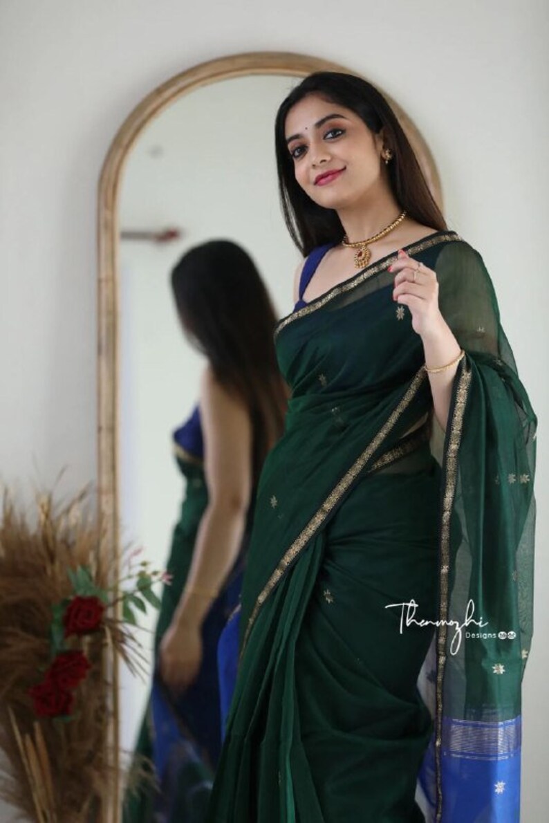 Green Attractive Zari Woven Soft Linen Cotton by Icultuer