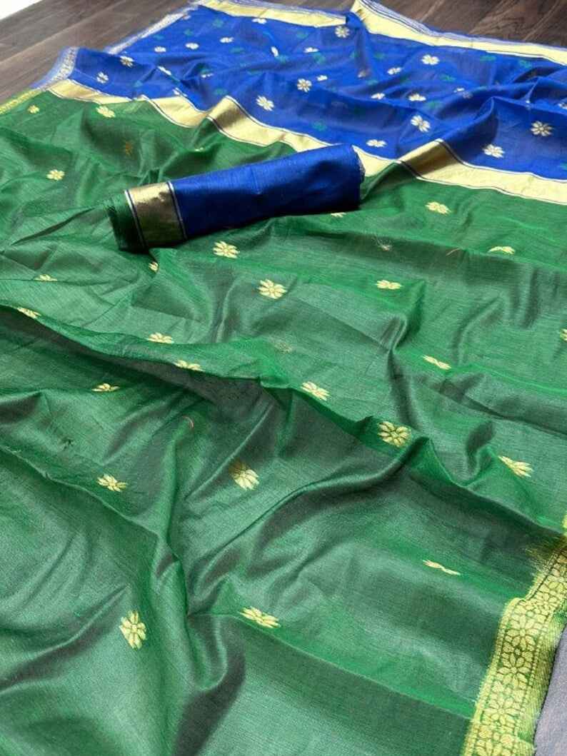 Green Attractive Zari Woven Soft Linen Cotton by Icultuer