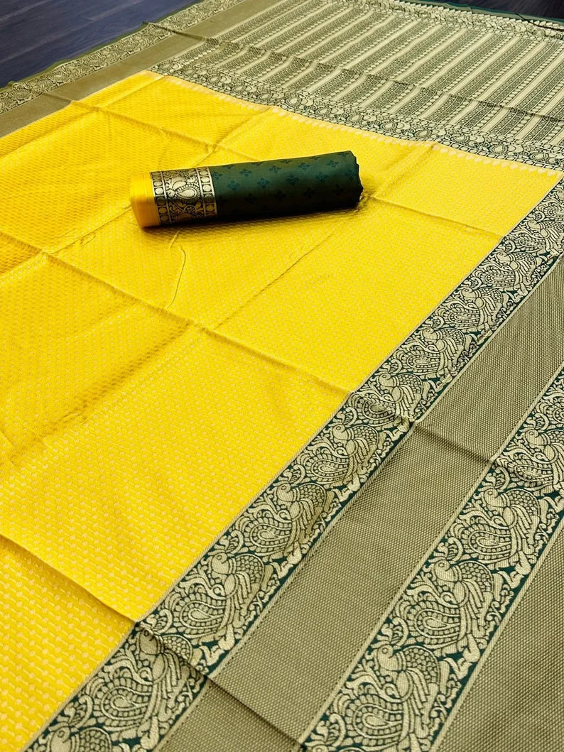 Yellow Banarasi Silk by Icultuer for Traditional Wear